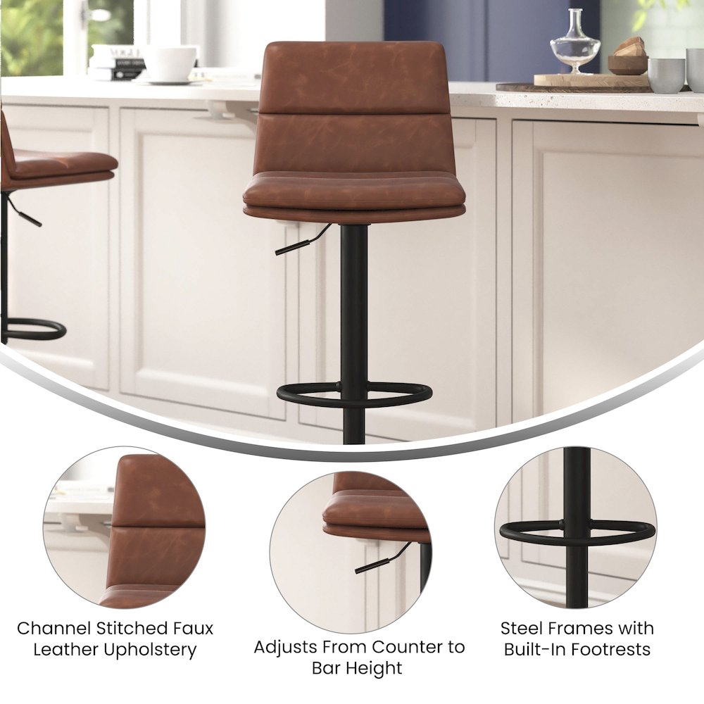 Mid-Back Adjustable Height Channel Stitched Barstools