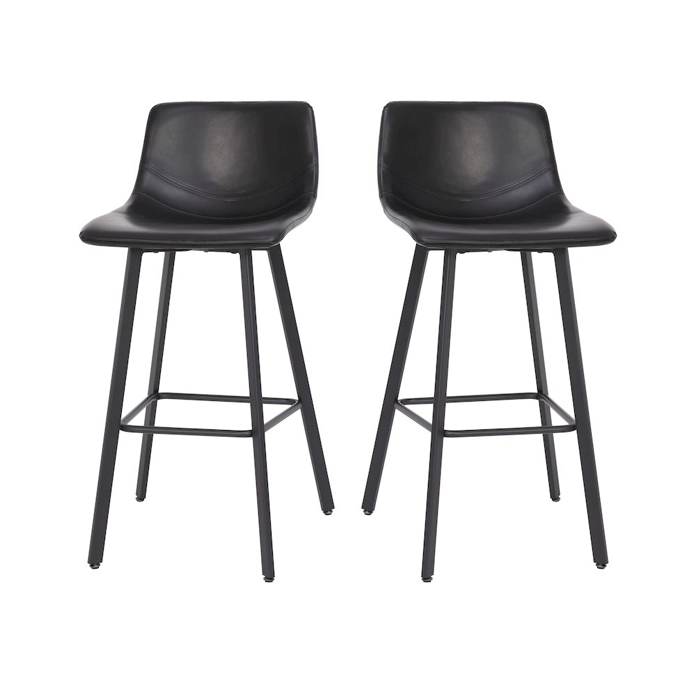 Armless 30 Inch Bar Height Barstools with Footrests in Black