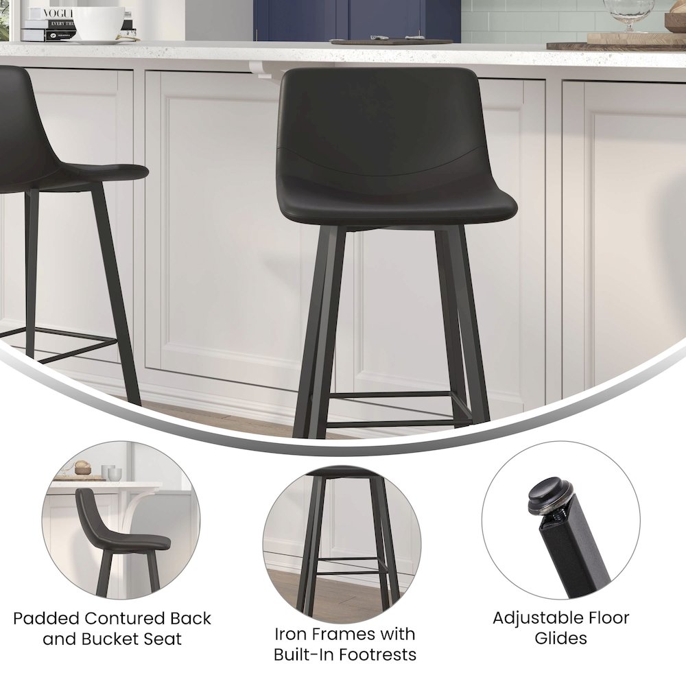 Armless 30 Inch Bar Height Barstools with Footrests in Black