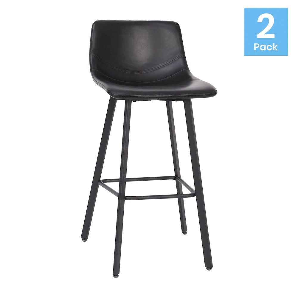 Armless 30 Inch Bar Height Barstools with Footrests in Black
