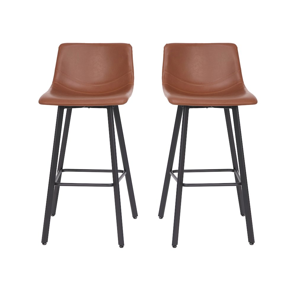 Armless 30 Inch Bar Height Barstools with Footrests in Cognac