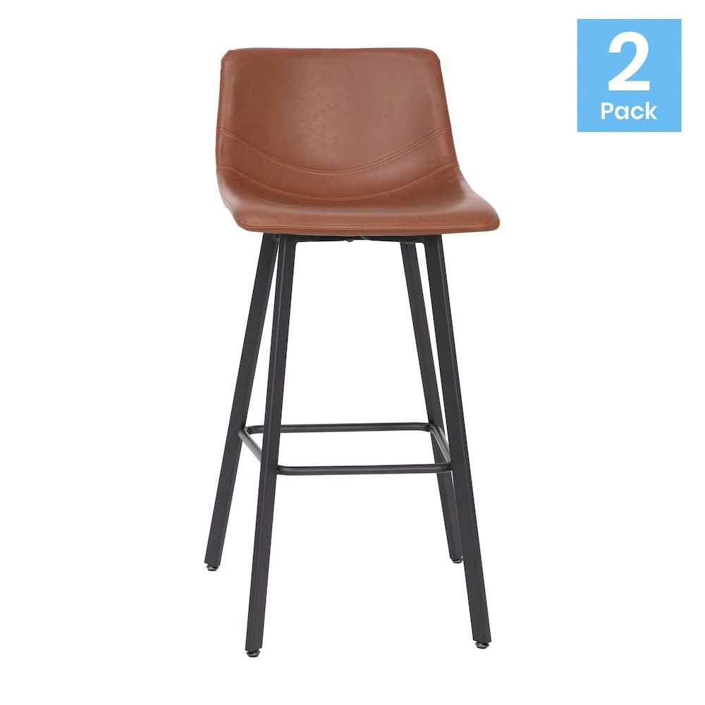 Armless 30 Inch Bar Height Barstools with Footrests in Cognac