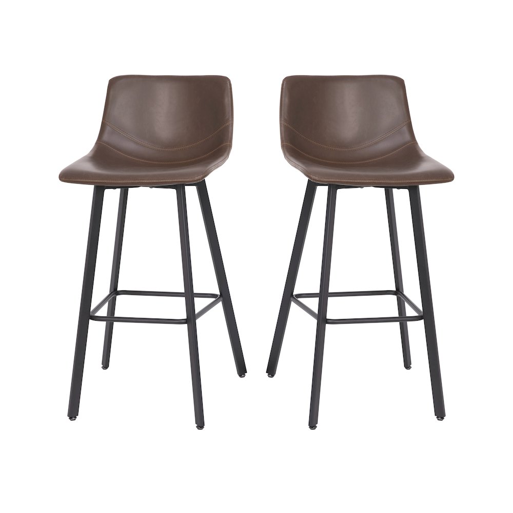 Armless 30 Inch Bar Height Barstools with Footrests in Chocolate Brown