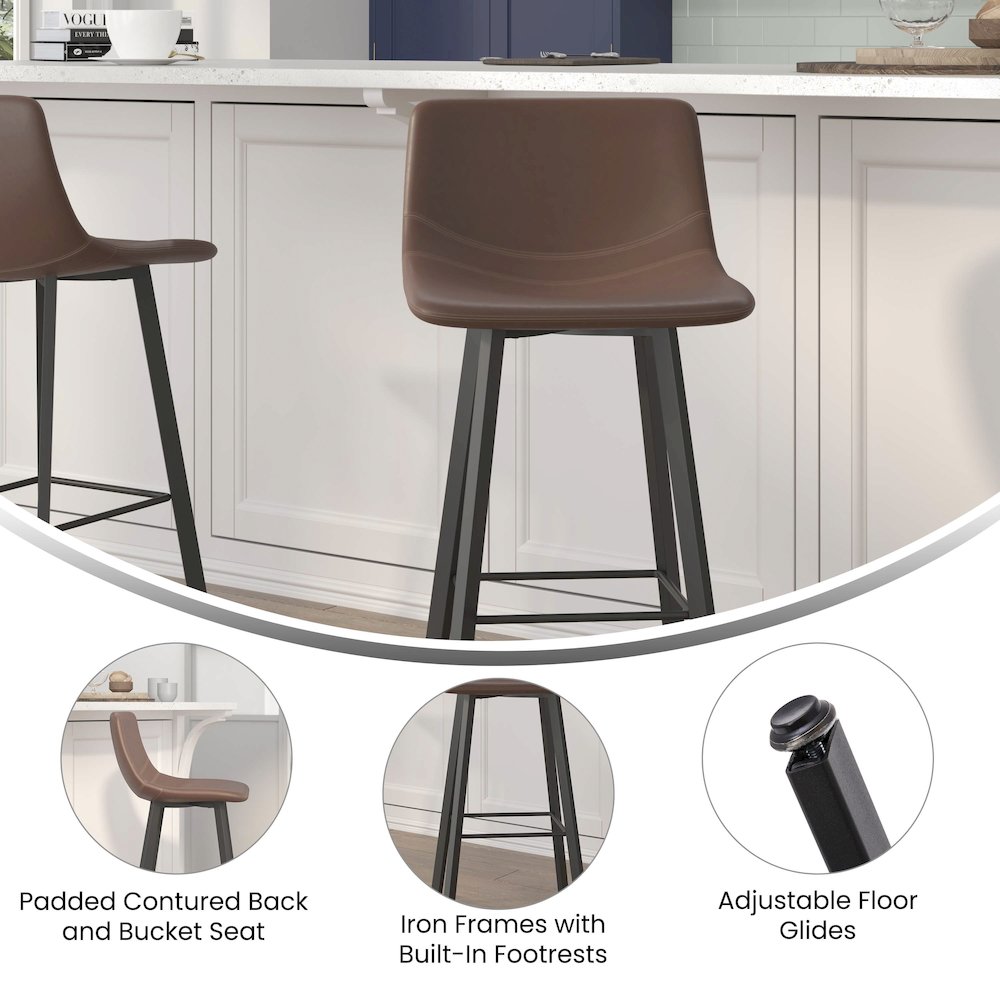 Armless 30 Inch Bar Height Barstools with Footrests in Chocolate Brown