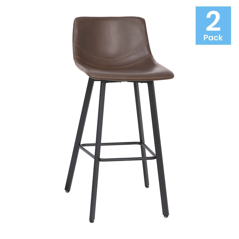 Armless 30 Inch Bar Height Barstools with Footrests in Chocolate Brown