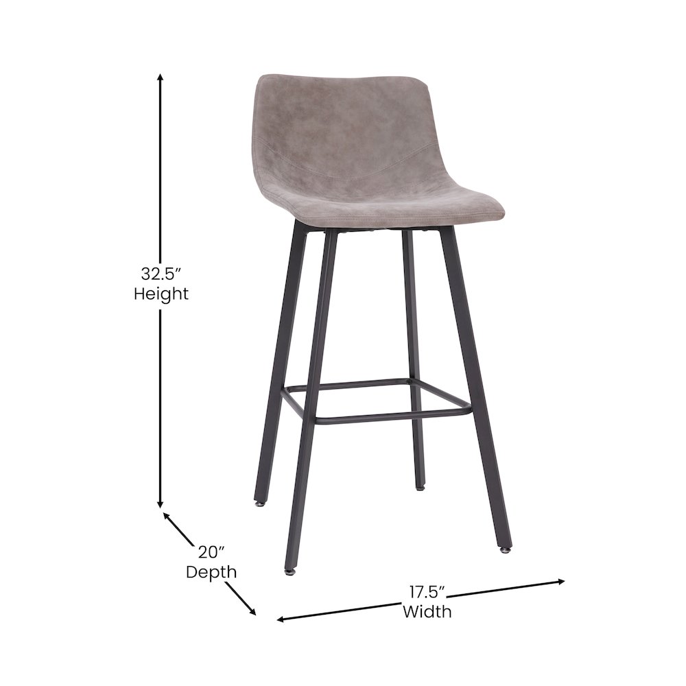 Armless 30 Inch Bar Height Barstools with Footrests in Gray