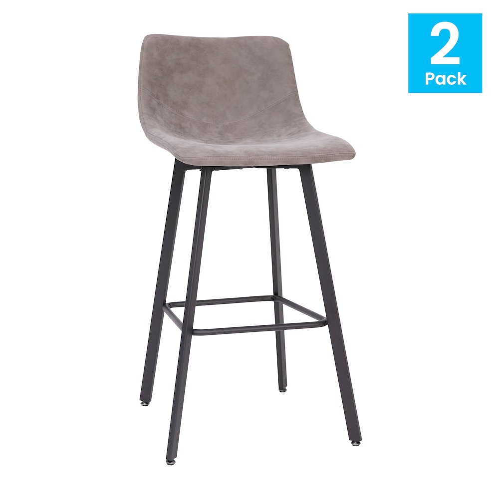 Armless 30 Inch Bar Height Barstools with Footrests in Gray