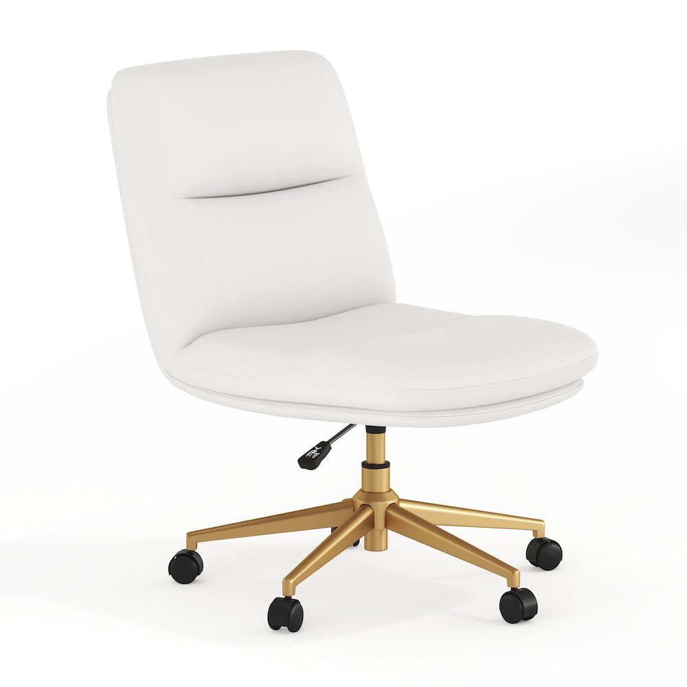 White Padded LeatherSoft Armless Task Office Chair with Wheels
