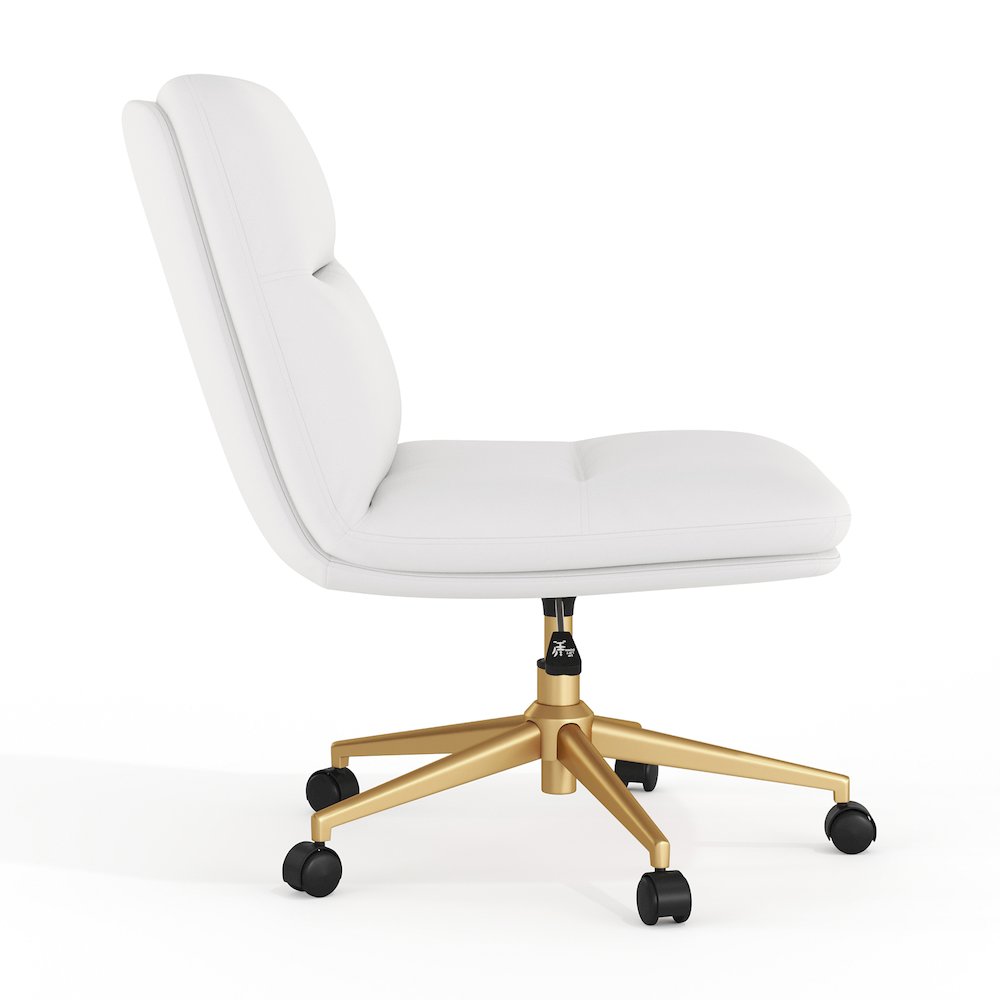 White Padded LeatherSoft Armless Task Office Chair with Wheels