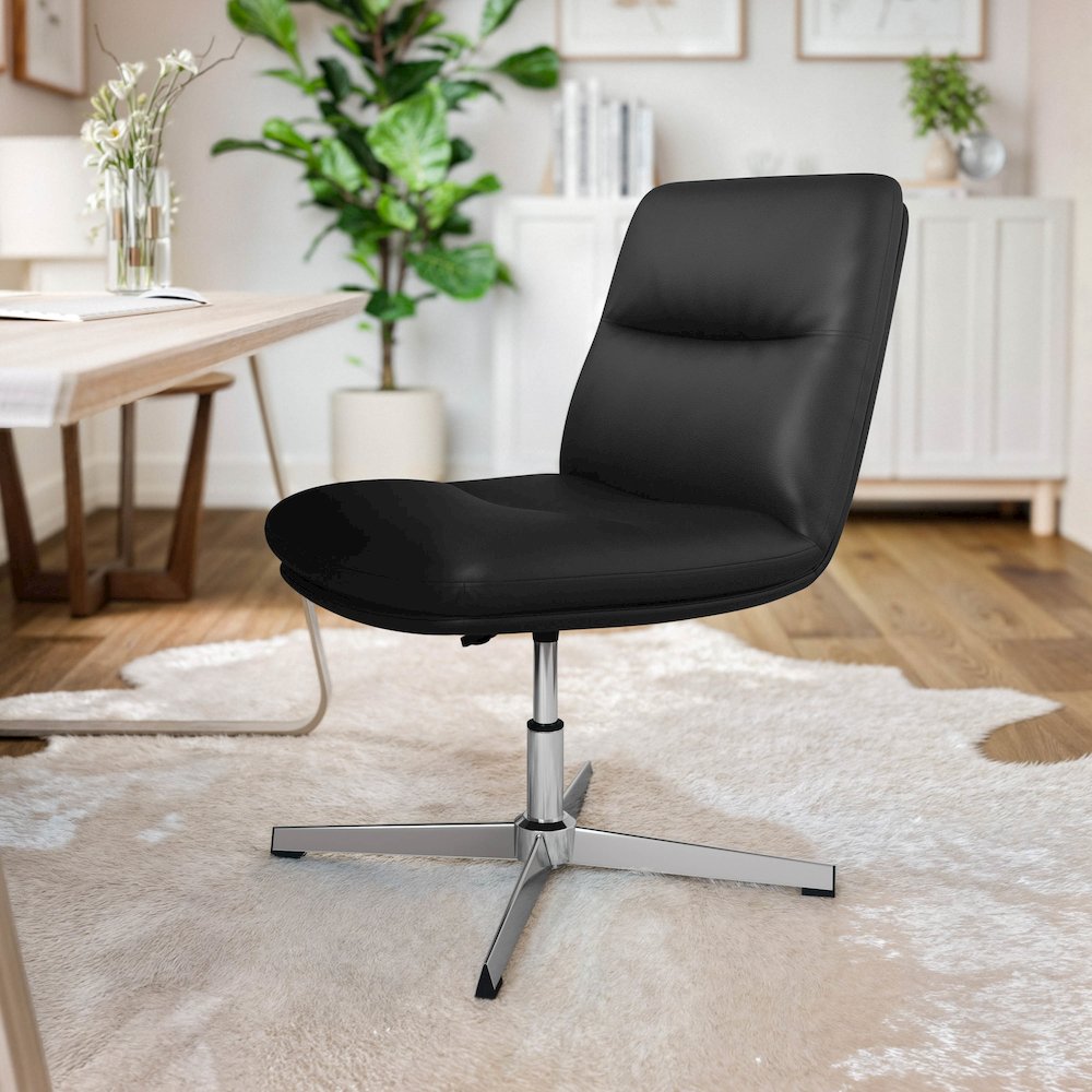 Black Padded LeatherSoft Armless Stationary Task Office Chair