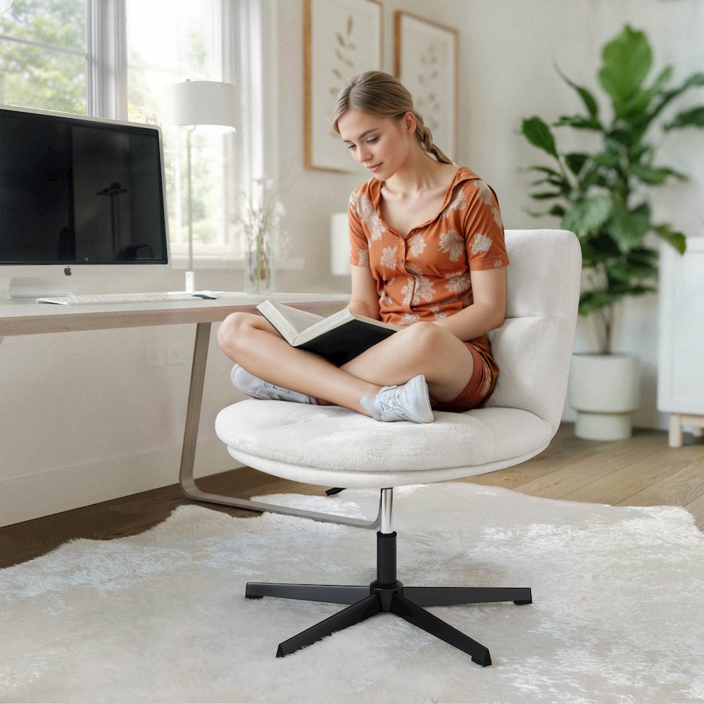 Cream Padded Faux Shearling Armless Stationary Task Office Chair