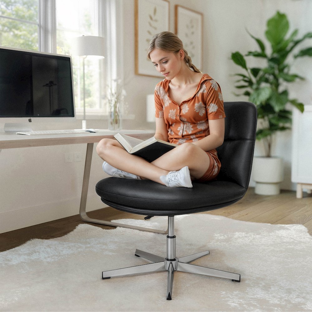 Black Padded LeatherSoft Armless Stationary Task Office Chair