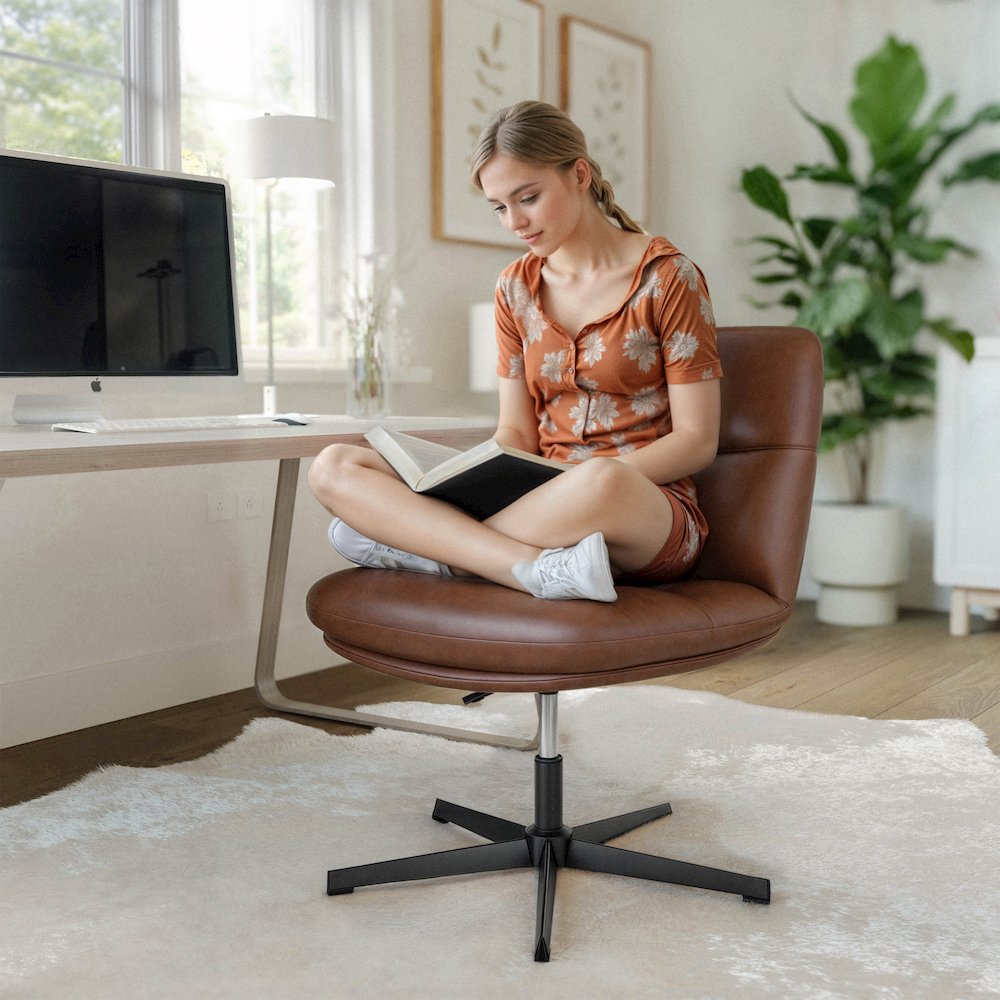 Cognac Padded LeatherSoft Armless Stationary Task Office Chair