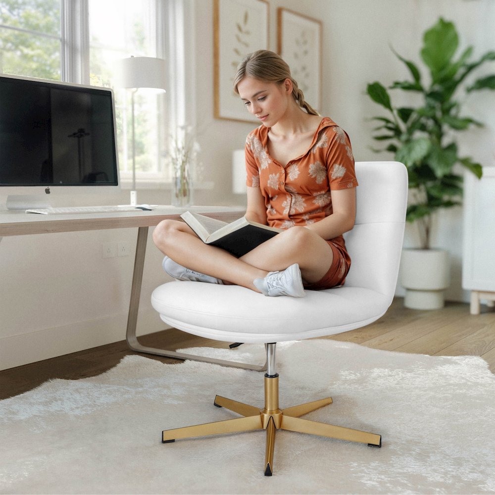 White Padded LeatherSoft Armless Stationary Task Office Chair