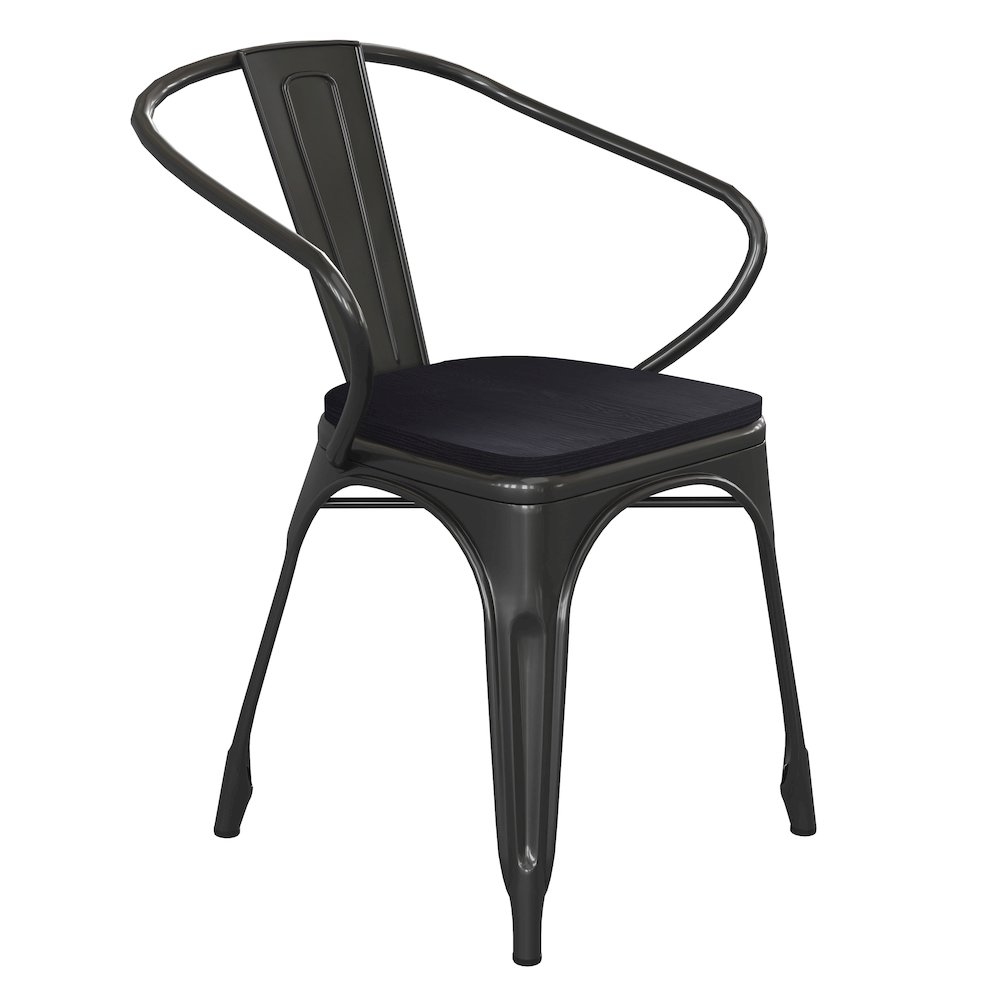 Black Metal Indoor-Outdoor Chair with Arms with Black Poly Resin Wood Seat