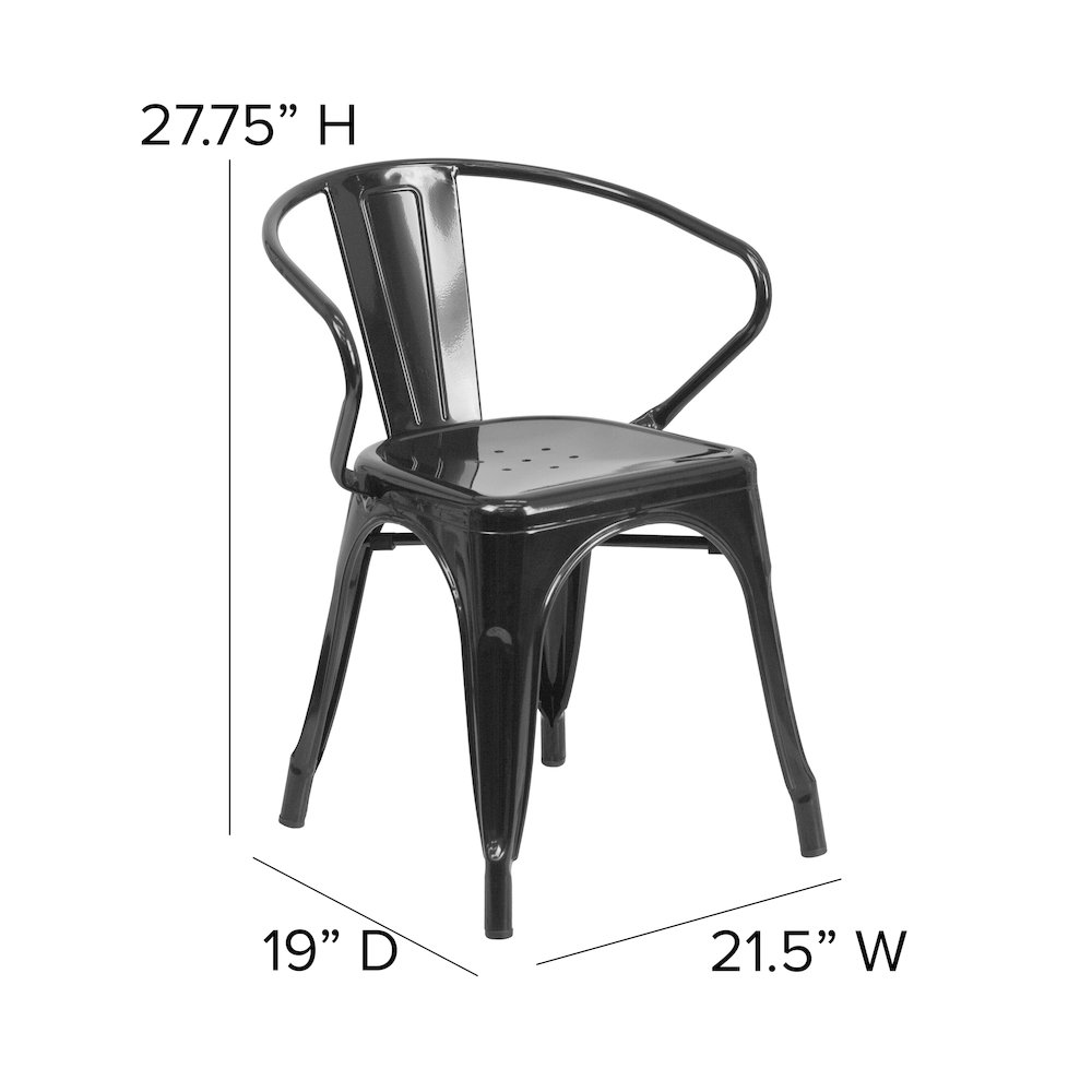 Black Metal Indoor-Outdoor Chair with Arms with Black Poly Resin Wood Seat