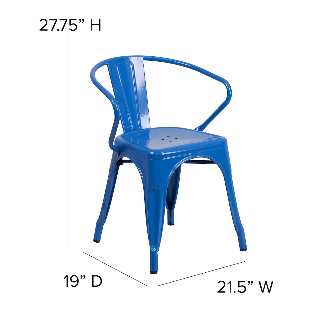 Blue Metal Indoor-Outdoor Chair with Arms with Teak Poly Resin Wood Seat
