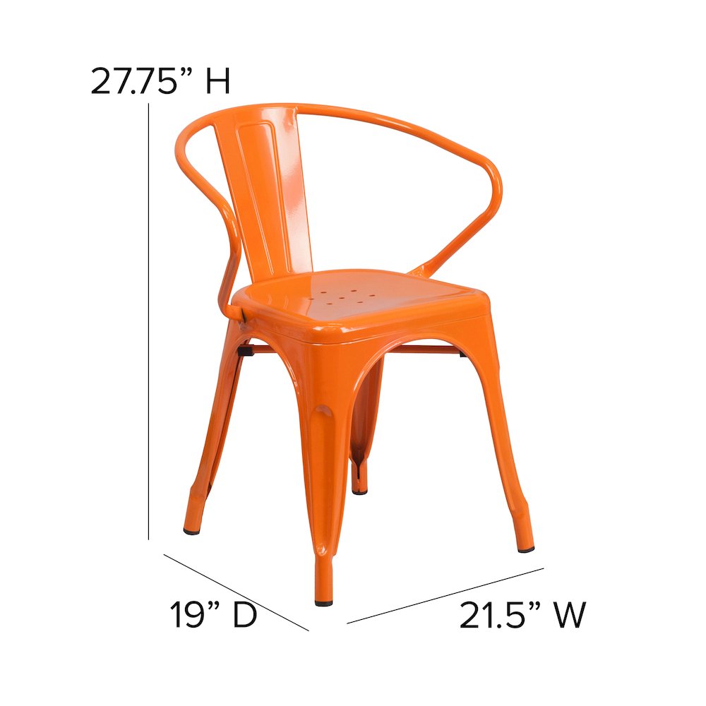 Orange Metal Indoor-Outdoor Chair with Arms with Teak Poly Resin Wood Seat