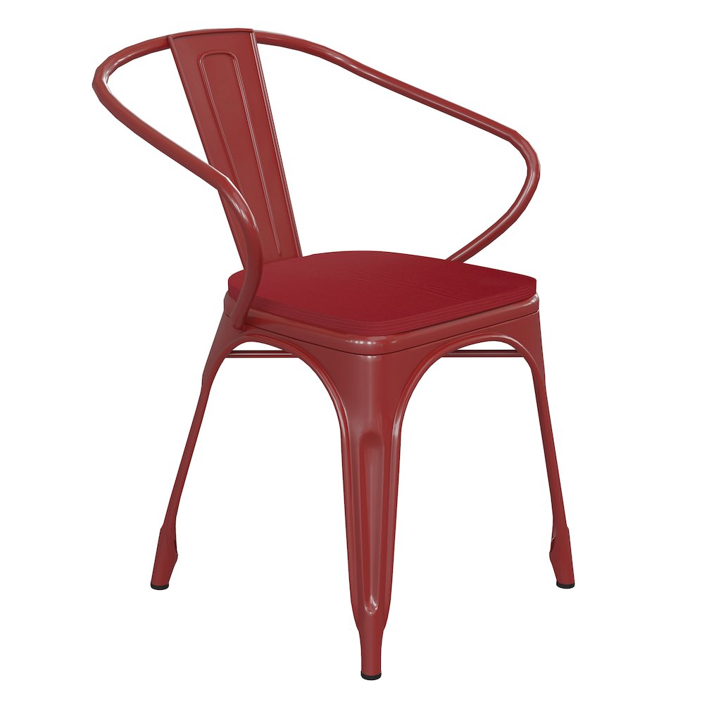 Red Metal Indoor-Outdoor Chair with Arms with Red Poly Resin Wood Seat