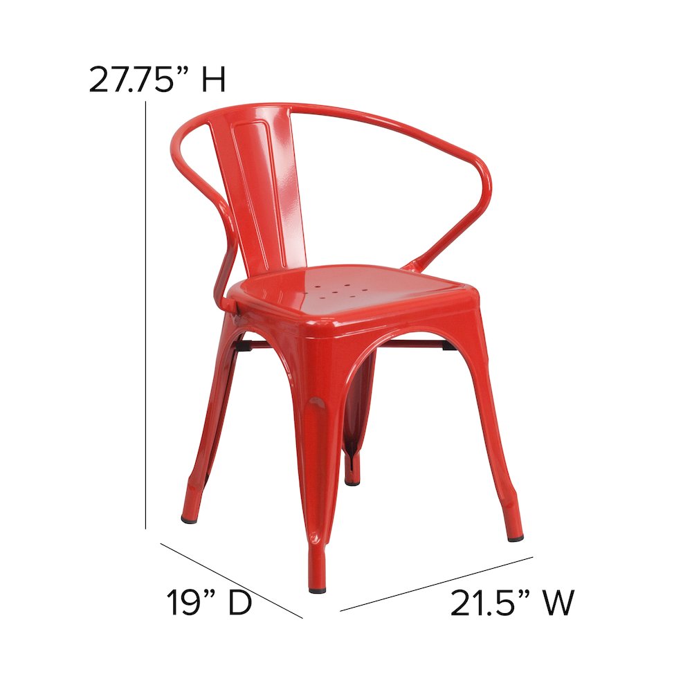 Red Metal Indoor-Outdoor Chair with Arms with Red Poly Resin Wood Seat