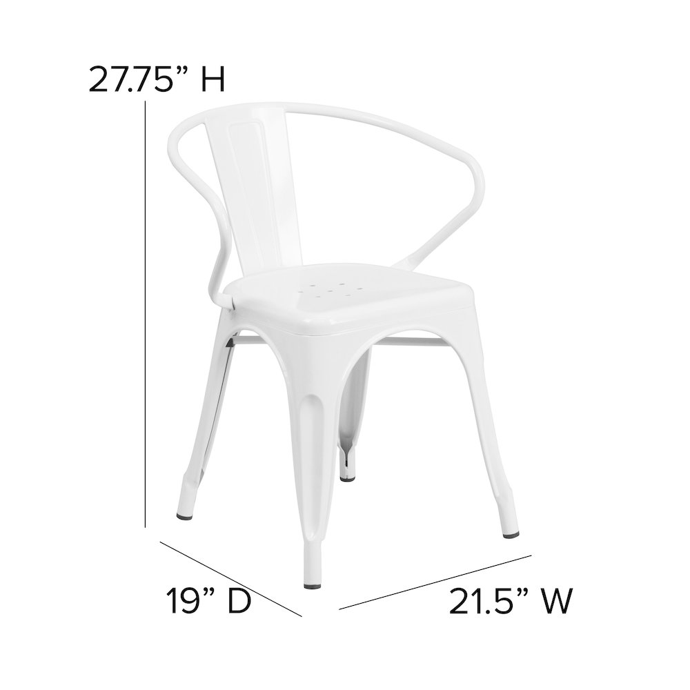 White Metal Indoor-Outdoor Chair with Arms with Gray Poly Resin Wood Seat