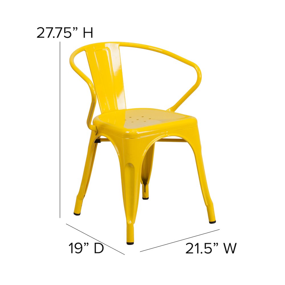 Yellow Metal Indoor-Outdoor Chair with Arms with Teak Poly Resin Wood Seat