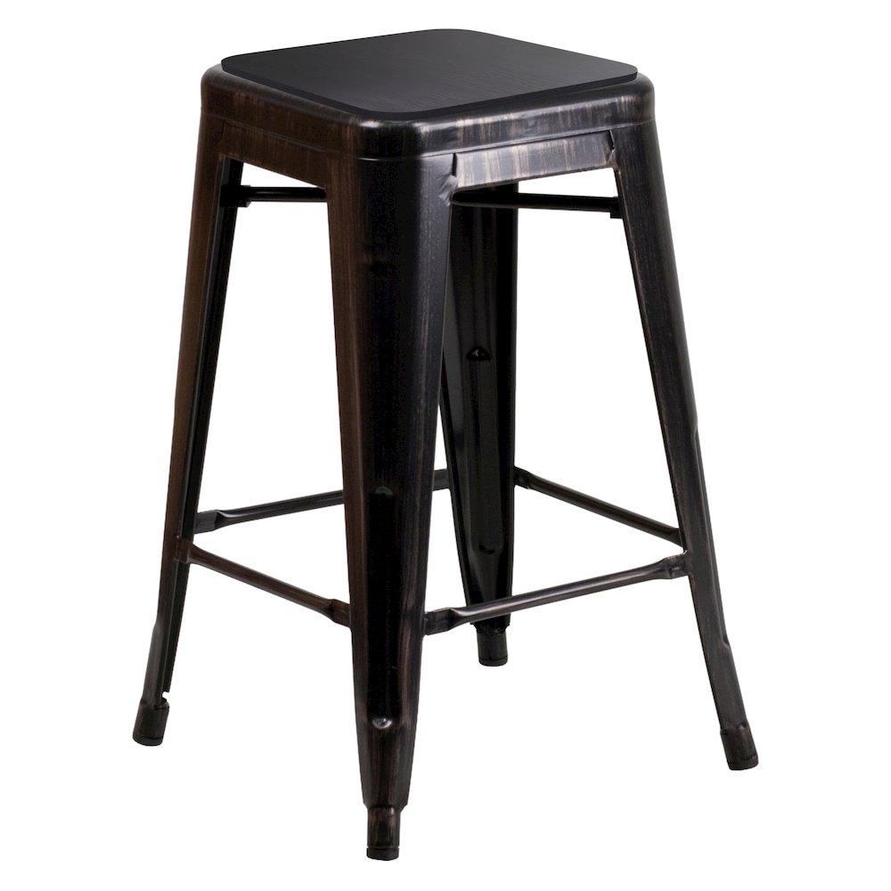 24″ High Backless Black-Antique Gold Metal Counter Height Stool