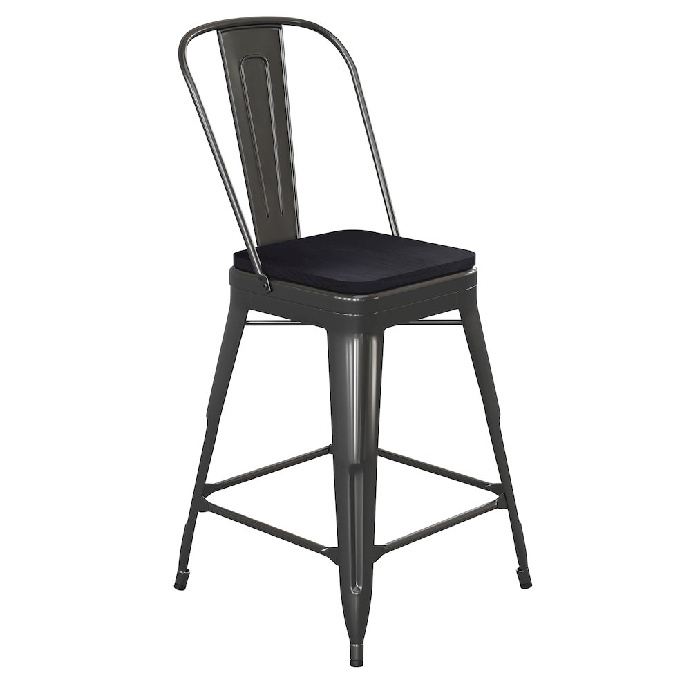 24″ High Black Metal Indoor-Counter Height Stool with Removable Back