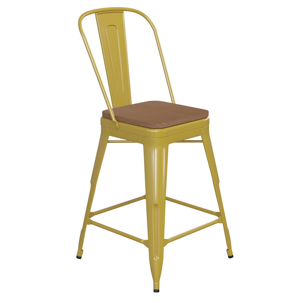 24″ High Yellow Metal Indoor-Counter Height Stool with Removable Back