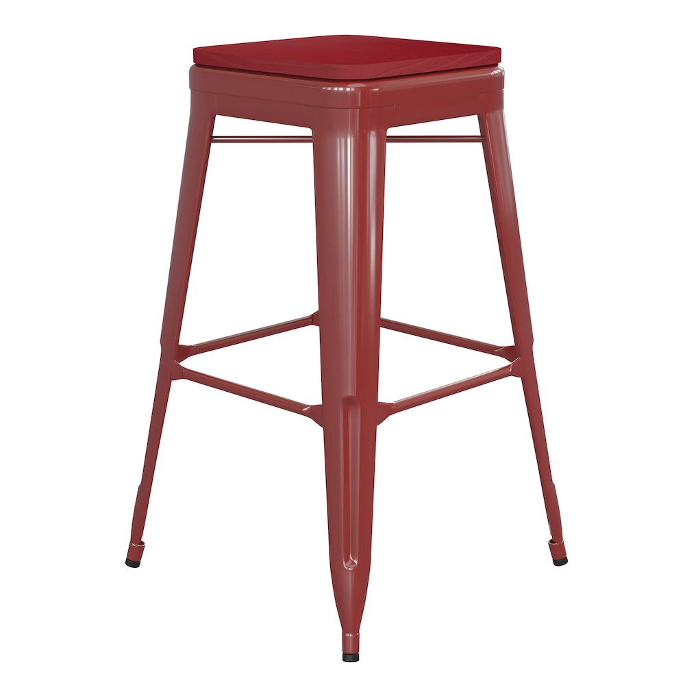 30″ High Red Metal Indoor-Outdoor Barstool with Red Poly Resin Wood Seat