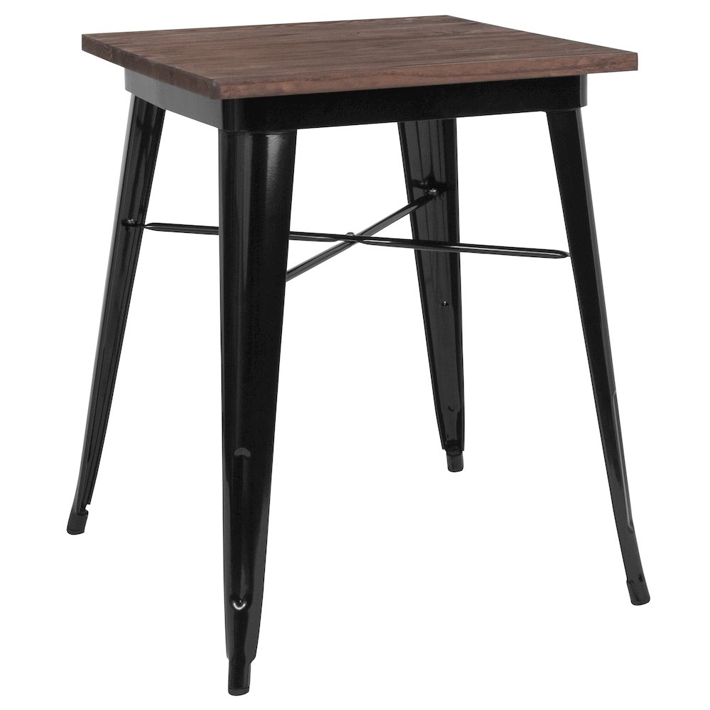 23.5″ Square Black Metal Indoor Table with Walnut Rustic Wood Top