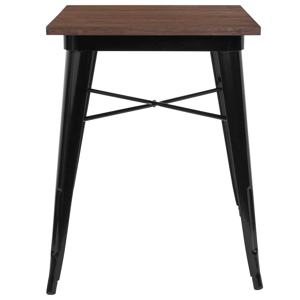 23.5″ Square Black Metal Indoor Table with Walnut Rustic Wood Top