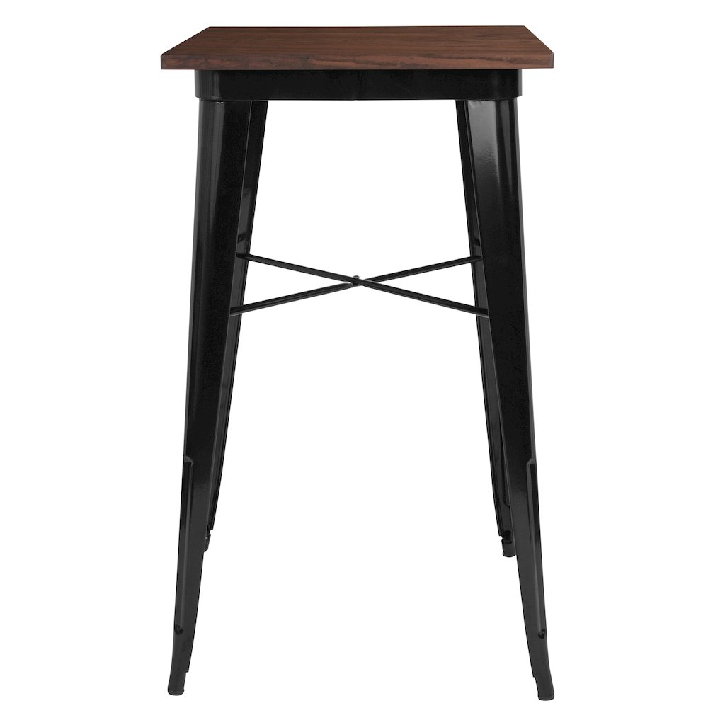 23.5″ Square Black Metal Indoor Bar Height Table with Walnut Rustic Wood Top