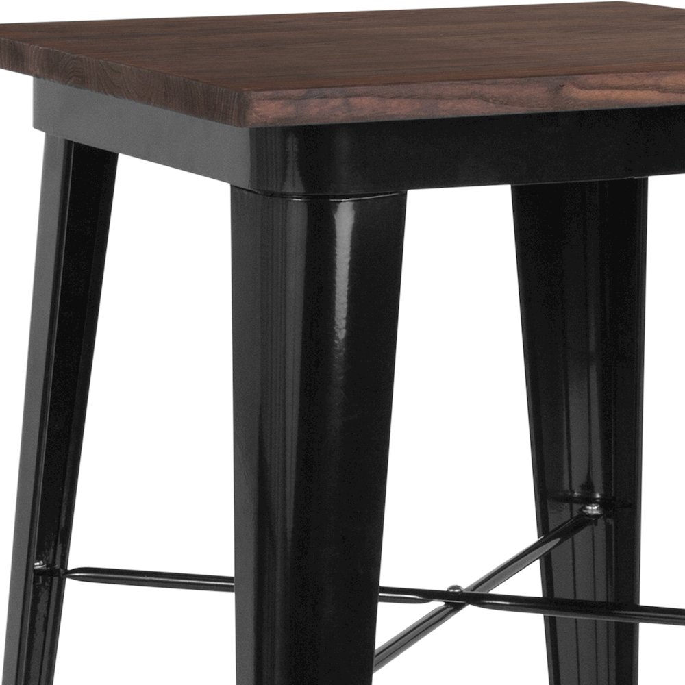 23.5″ Square Black Metal Indoor Bar Height Table with Walnut Rustic Wood Top