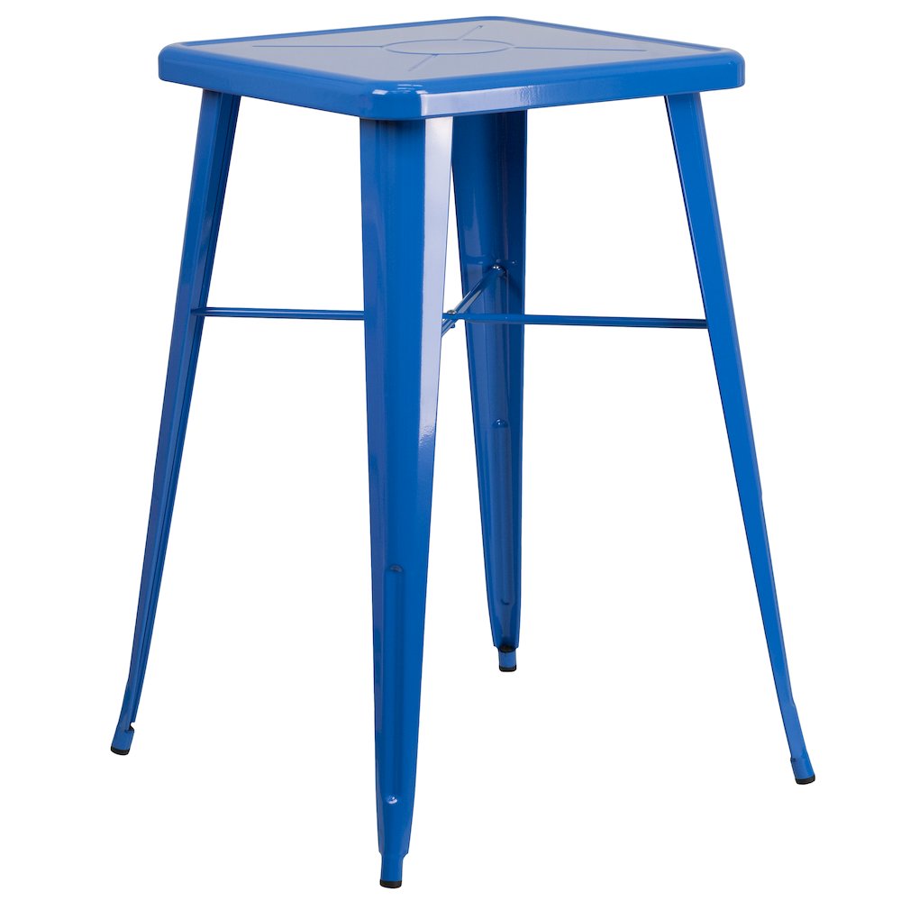 Commercial Grade 23.75″ Square Blue Metal Indoor-Outdoor Bar Height Table