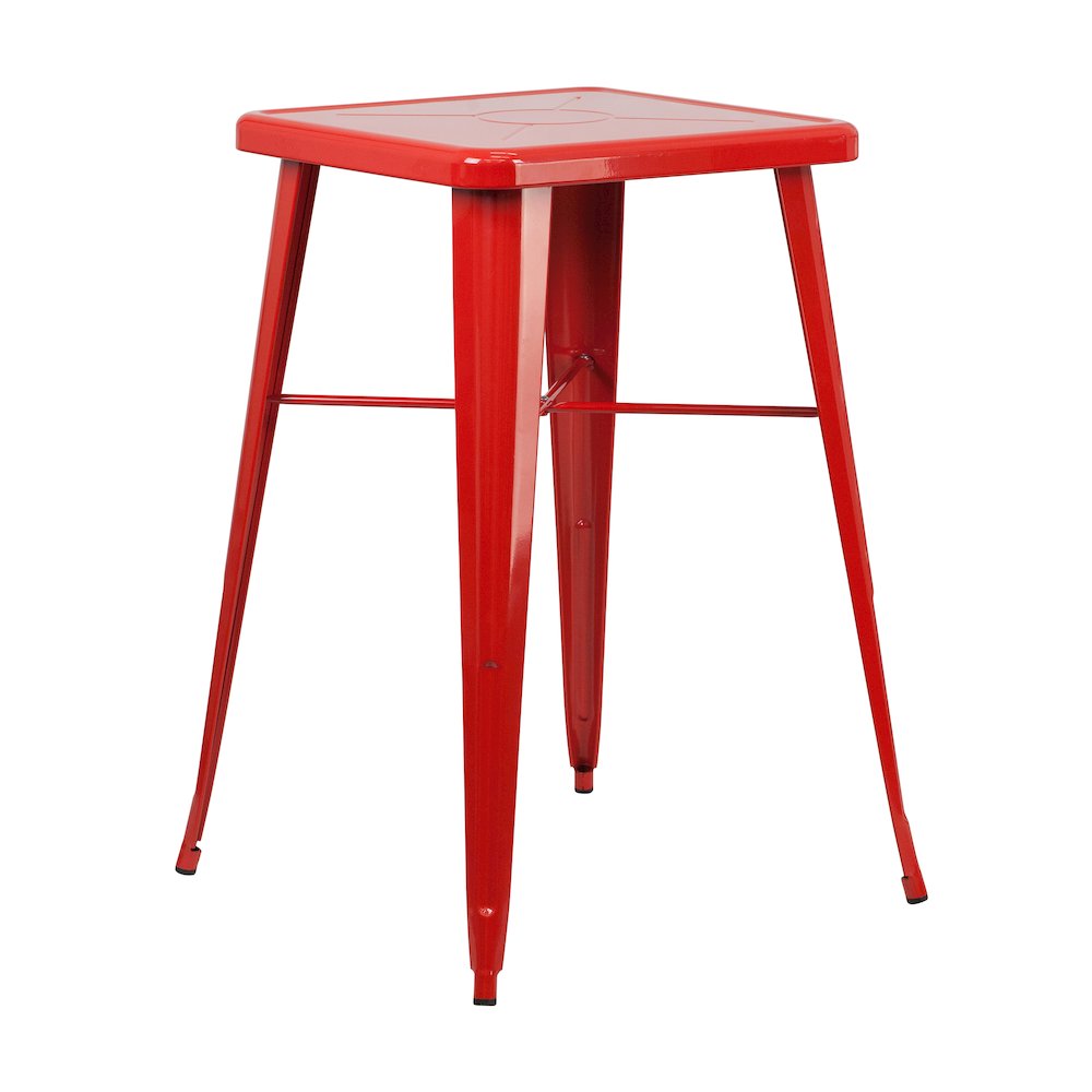 Commercial Grade 23.75″ Square Red Metal Indoor-Outdoor Bar Height Table