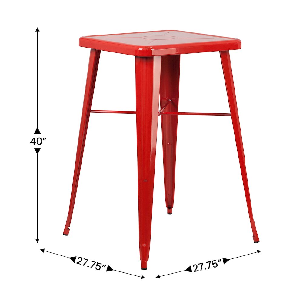 Commercial Grade 23.75″ Square Red Metal Indoor-Outdoor Bar Height Table