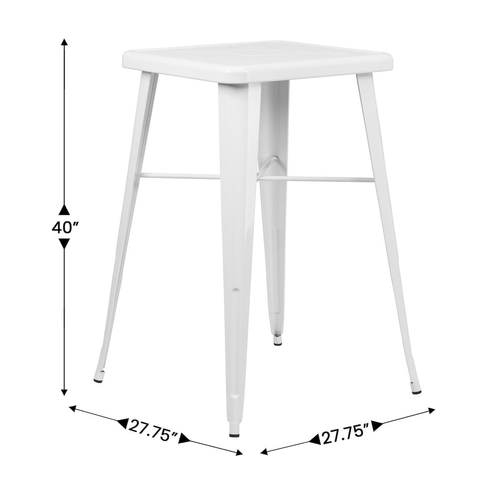 Commercial Grade 23.75″ Square White Metal Indoor-Outdoor Bar Height Table