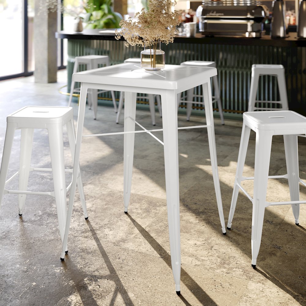 Commercial Grade 23.75″ Square White Metal Indoor-Outdoor Bar Height Table