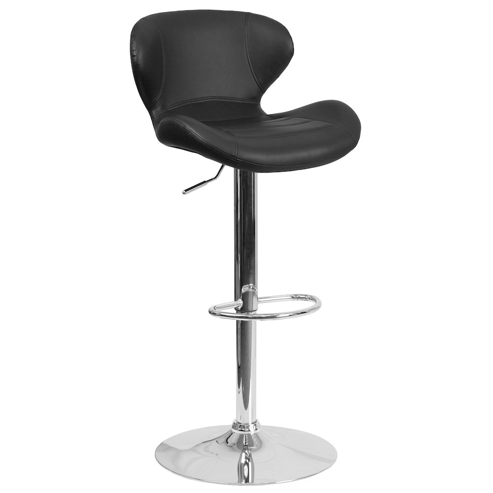 Black Vinyl Adjustable Height Barstool with Curved Back and Chrome Base