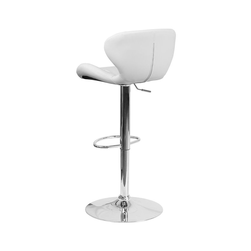 White Vinyl Adjustable Height Barstool with Curved Back and Chrome Base