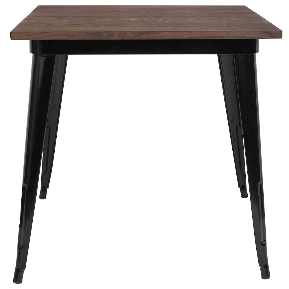 31.5″ Square Black Metal Indoor Table with Walnut Rustic Wood Top