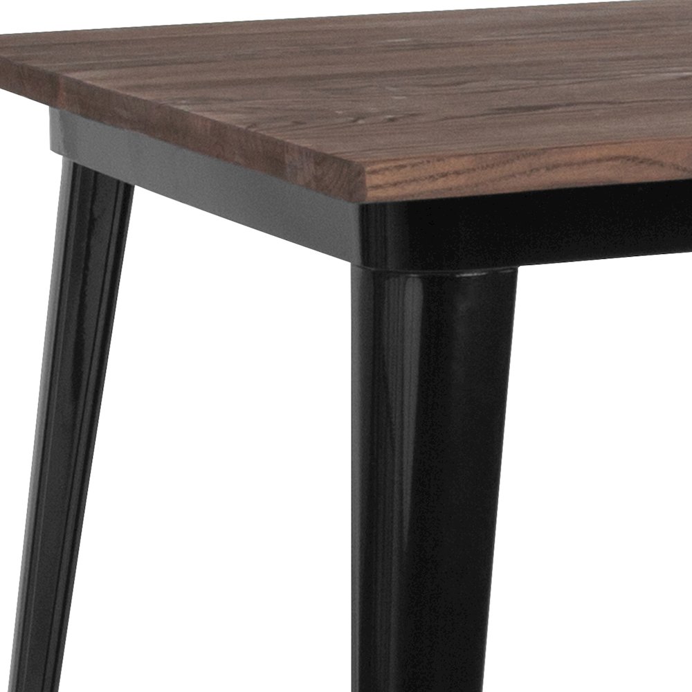 31.5″ Square Black Metal Indoor Table with Walnut Rustic Wood Top