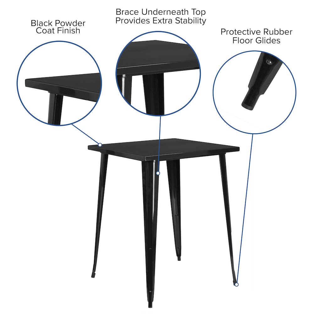 Commercial Grade 31.5″ Square Black Metal Indoor-Outdoor Bar Height Table