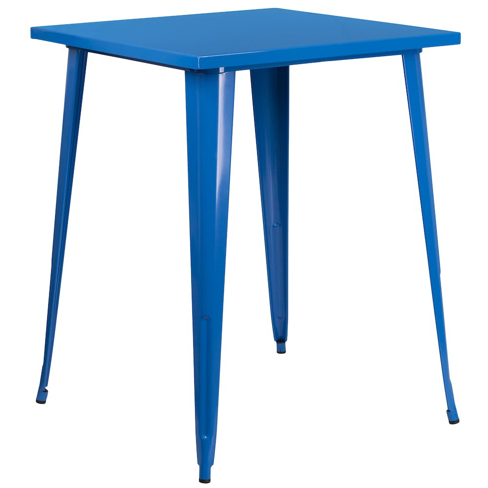 Commercial Grade 31.5″ Square Blue Metal Indoor-Outdoor Bar Height Table