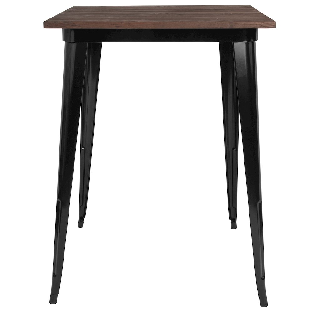 31.5″ Square Black Metal Indoor Bar Height Table with Walnut Rustic Wood Top