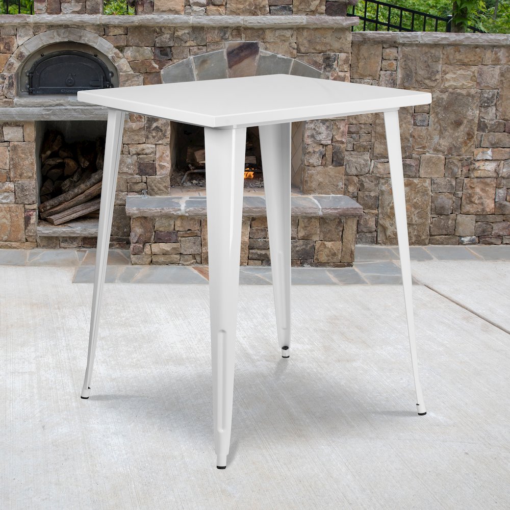 Commercial Grade 31.5″ Square White Metal Indoor-Outdoor Bar Height Table
