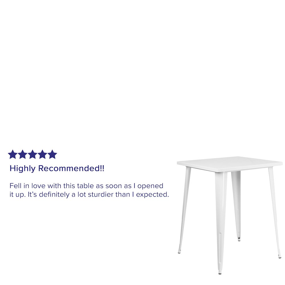 Commercial Grade 31.5″ Square White Metal Indoor-Outdoor Bar Height Table
