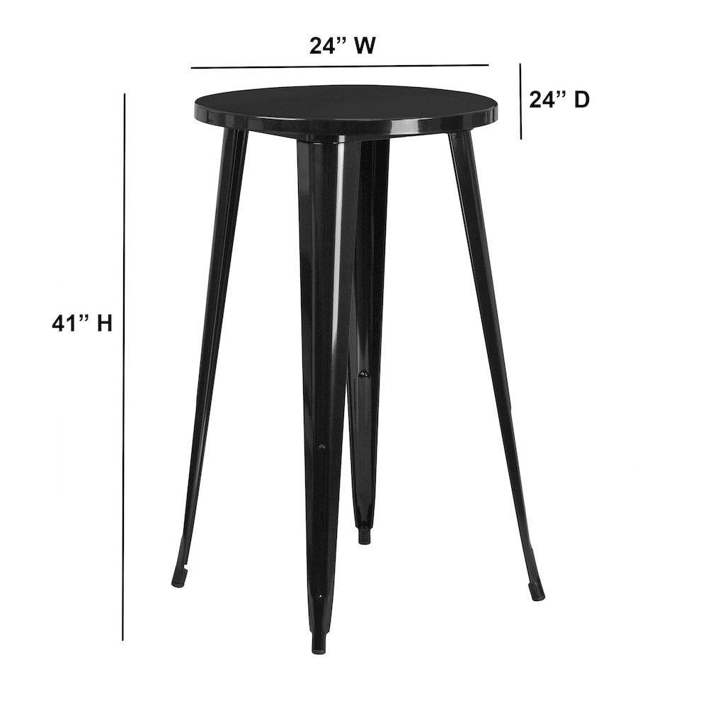 Commercial Grade 24″ Round Black Metal Indoor-Outdoor Bar Height Table