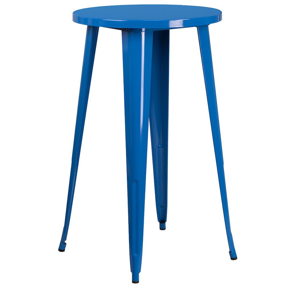 Commercial Grade 24″ Round Blue Metal Indoor-Outdoor Bar Height Table